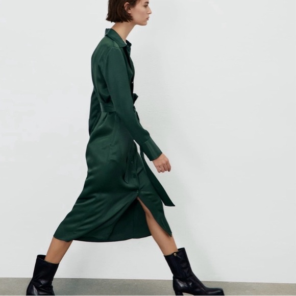 Rich hunter green satin effect button up dress XL - Picture 1 of 7